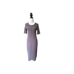 NWT Calvin Klein Jeans Gray Ribbed Knit Henley Midi Dress Button Front Size M